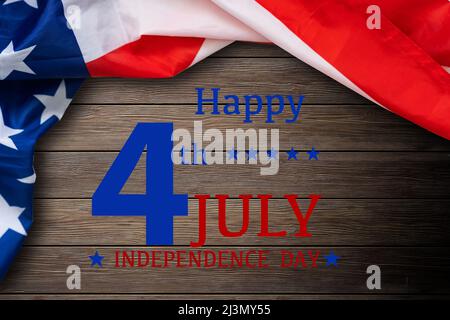 Happy 4th of July Over Distressed Wood Background Stock Photo