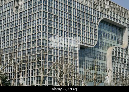 This is an old TV satellite dish on top of old apartment in Seoul Korea Stock Photo