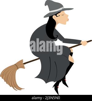 Beautiful woman witch flying on a broom Stock Vector Image & Art - Alamy