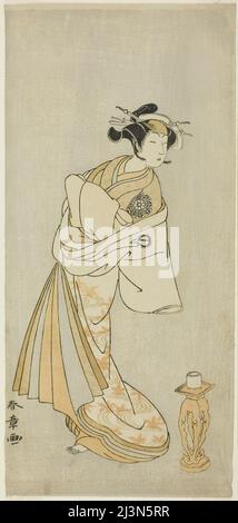 The Actor Nakamura Noshio I as the Spirit of the Courtesan Takao, in the Shosagoto Dance Sequence &quot;Sono Utsushi-e Matsu ni Kaede&quot; (A Shadow-Picture of Pine and Maple), the Last Scene of Part Two of the Play Keisei Momiji no Uchikake (Courtesan in an Over-Kimono of Maple Leaf Pattern), Performed at the Morita Theater from the Ninth Day of the Ninth Month, 1772, Japan, c. 1772. Stock Photo