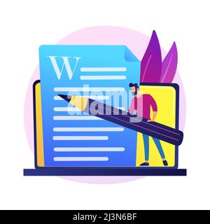 Creative content writing. Copywriting, blogging, Internet marketing. Article text editing and publishing. Online documents. Writer, editor character. Stock Vector