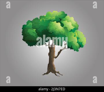 Green tree cartoon vector illustration with gradient background. Stock Vector