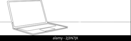 single line drawing of laptop computer isolated on white background, continuous line vector illustration Stock Vector