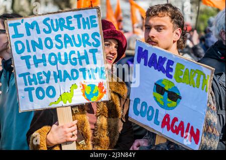 London, UK. 9th Apr, 2022. Extinction Rebellion return for their April rebellion in London. They aim to take disruptive action to stop the 'Climate and Ecological Emergency'. Credit: Guy Bell/Alamy Live News Stock Photo