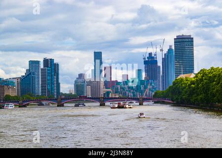 View of Westminster bridge road to Thames river,Lambeth bridge and Vauxhall ,London,UK. Stock Photo