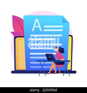 Copywriting. Social media post, content marketing, internet commercial. Cartoon character writing text for advertising . Promotional strategy. Vector Stock Vector