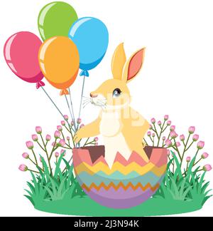 Easter bunny standing in broken egg illustration Stock Vector