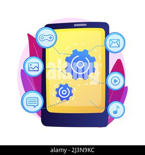 Reading news. Latest world events. Breaking stories, comments, issues. Girl reading internet article on smartphone device. Social media. Vector isolat Stock Vector