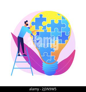 Creative thinking. Original suggestion, non standard decision, problem solving. Man with big lightbulb cartoon character. Innovative development. Vect Stock Vector