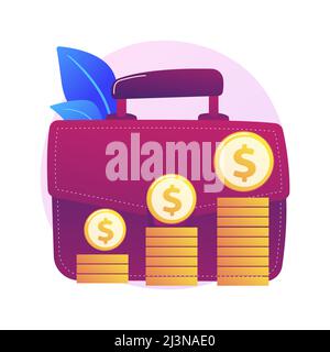 Financial benefit. Businessman cartoon character with big briefcase earning money, getting revenue. Profit, income, earnings. Capital gain process. Ve Stock Vector