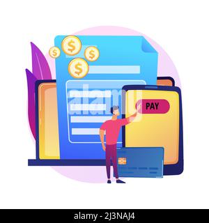 Credit card transactions. Payment conditions, purchase terms, online banking. Female buyer using e payment technology. Businesswoman returning money l Stock Vector