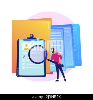Documentation management colorful icon. Female cartoon character putting document in big yellow folder. Files storage, sorting, organization. Vector i Stock Vector