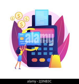 Purchase payment processing. Credit card transaction, financial operation, electronic money transfer. Buyer using e payment with contactless credit ca Stock Vector