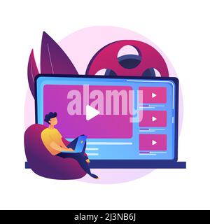 Media content management. Vlogging activities, product videos sharing, online marketing advertising tool. Female vlogger streaming live. Vector isolat Stock Vector