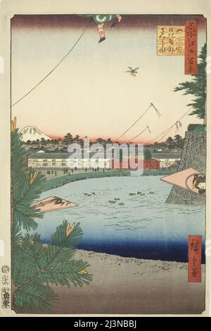 Hibiya and Soto-Sakurada from Yamashita-cho (Yamashita-cho Hibiya Soto-Sakurada), from the series &quot;One Hundred Famous Views of Edo (Meisho Edo hyakkei)&quot;, 1857. Stock Photo