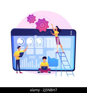 Software renovation, app development, programming. Computer programs modernization and innovation. Programmers team cartoon characters. Vector isolate Stock Vector