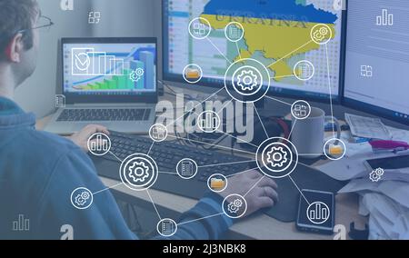 Network internet technologies, digital software development, future technologies and concepts. Caria of Ukraine on the monitor Stock Photo