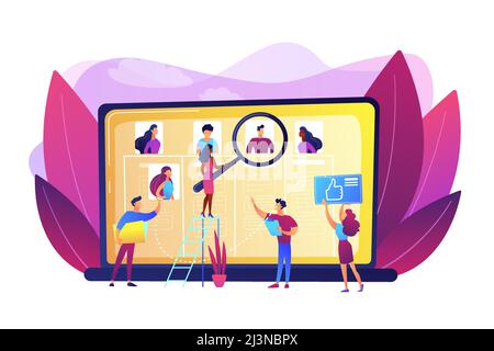 Recruitment agency, employment service. HR manager searching candidate CV. Wanted employees, vacancies are open, join our team, we re hiring concept. Stock Vector