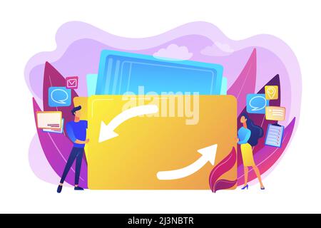 Delegating duties and responsibilities to colleagues. Job sharing, alternative work schedule, collaborative employment, division of a job concept. Bri Stock Vector