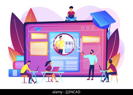 Marketing students create corporate identity. Personal branding course, strategic self-marketing education, personal branding online courses concept. Stock Vector