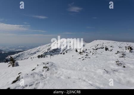 Spindleruv Mlyn, Czech Republic - March 19, 2022 - Golden Hill on the back of the Krkonose Mountains Stock Photo
