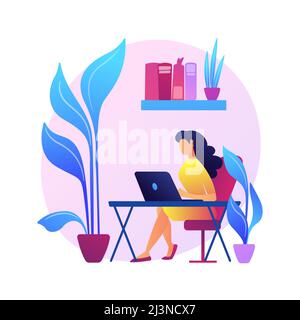 Biophilic design in workspace abstract concept vector illustration. Biophilic room, eco-friendly workspace, green office design trend, bring outdoors Stock Vector