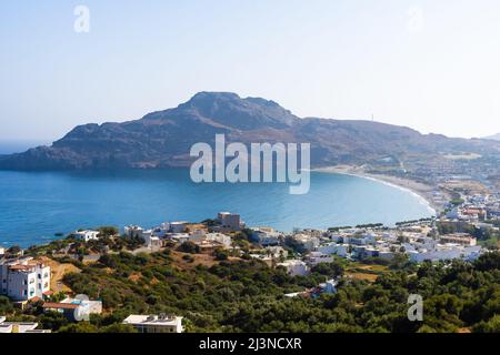 Greek holidays - beautiful Kalyves village with turquoise sea. Crete island Stock Photo