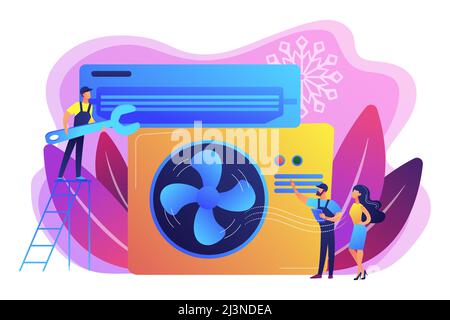 Electrician service. Air conditioning and refrigeration services, installation and repair of air conditioners, hire best technicians concept. Bright v Stock Vector