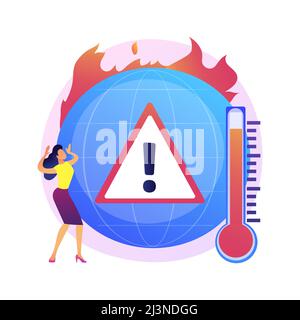 Earth climate change, temperature increase, global warming. Multiple fires, flora and fauna destruction, planet wildlife and humankind damage. Vector Stock Vector