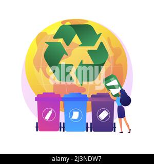 Eco activists sorting garbage. Waste segregation. Disposable system. Ecological responsibility. Trash containers, rubbish cans, recycling idea. Vector Stock Vector