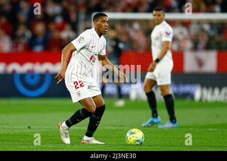 Anthony Martial of Sevilla FC during the La Liga match between Sevilla FC and Granada CF played at Sanchez Pizjuan Stadium on April 8, 2022 in Sevilla, Spain. (Photo by Antonio Pozo / PRESSINPHOTO) Stock Photo