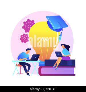 Interesting chemistry facts online searching. Self education, exam preparing, Internet surfing. Man and woman characters browsing scientific website. Stock Vector