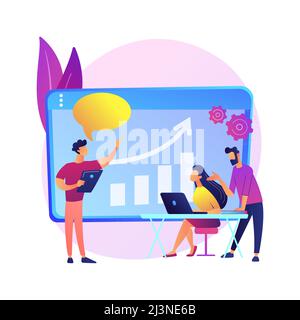 Managers meeting. Business mentorship, workers conference, company strategy discussion. Mentor teaching employees. Teamwork and cooperation. Vector is Stock Vector