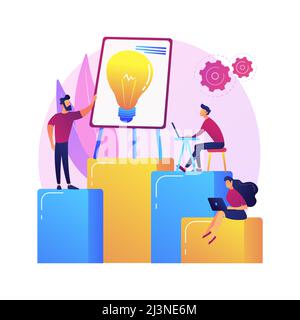 Company teamwork, idea generation. Discussion, meeting, conference. Corporate workers characters brainstorming, business strategy planning. Vector iso Stock Vector