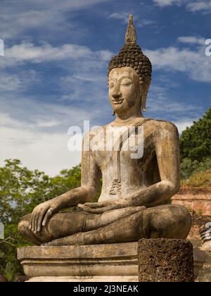 Earth Touching Buddha at Wat Mahathat in Sukhothai, Thailand. Stock Photo