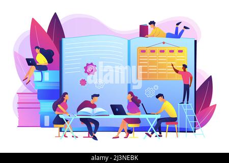 Preparing test together. Learning and studying with friends. Effective revision, revision timetables and planning, how to revise for exams concept. Br Stock Vector