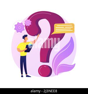 Website FAQ section. User helpdesk, customer support, frequently asked questions. Problem solution, quiz game Confused man cartoon character. Vector i Stock Vector