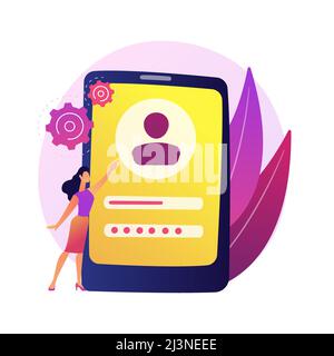 User verification. Unauthorized access prevention, private account authentication, cyber security. People entering login and password, safety measures Stock Vector