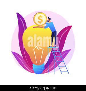 Capital investment, sponsorship. Money donation, startup funding, financial support. Philanthropy design element. Investor putting money in light bulb Stock Vector