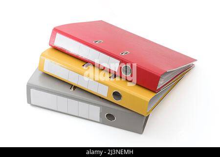 Yellow, red and gray office folder on white background. Stock Photo