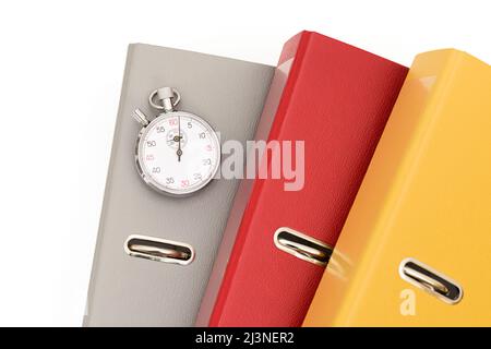 Yellow, red and gray office folder on white background. Stock Photo