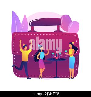 Office workers, coworkers having fun together. Corporate party, special event celebration, business success. Company staff, colleagues in festive hats Stock Vector