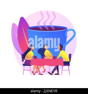Young adults, colleagues on break from work. Friends meeting, coworkers communication, friendly conversation. People drinking coffee and talking. Vect Stock Vector