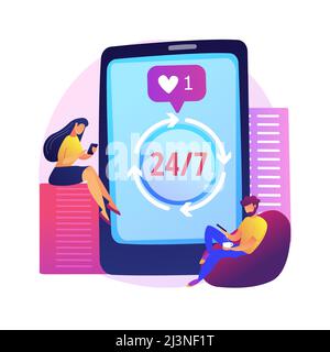 People addicted to smartphones. Social media obsession, trendy lifestyle, gadgets abuse. Contemporary leisure, modern generation problem. Vector isola Stock Vector
