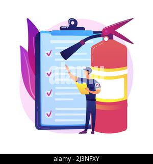 Fire inspection abstract concept vector illustration. Fire alarm and detection, building inspection checklist, fulfill the requirements, safety certif Stock Vector