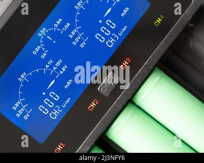4.2 V USB C battery charger 18650 with LED screen and readout Stock Photo