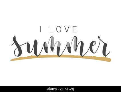 Handwritten Lettering of I Love Summer. Template for Banner, Card, Invitation, Party, Poster, Print or Web Product. Stock Vector