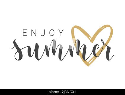 Handwritten Lettering of Enjoy Summer. Template for Banner, Card, Invitation, Party, Poster, Print or Web Product. Stock Vector