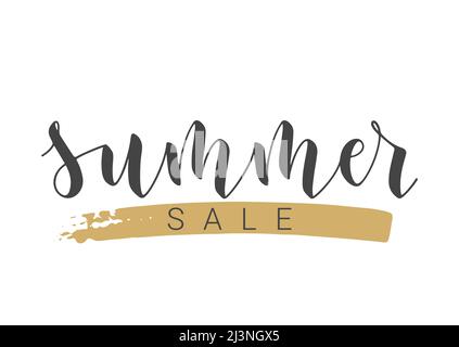 Handwritten Lettering of Summer Sale. Template for Banner, Card, Invitation, Party, Poster, Print or Web Product. Objects Isolated on White Background Stock Vector