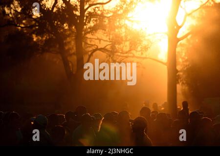 Albert Park, Melbourne, Australia. 9th Apr, 2022. FIA Formula 1 Australian Grand Prix, Qualification sessions; Fans pictured at sunset Credit: Action Plus Sports/Alamy Live News Stock Photo